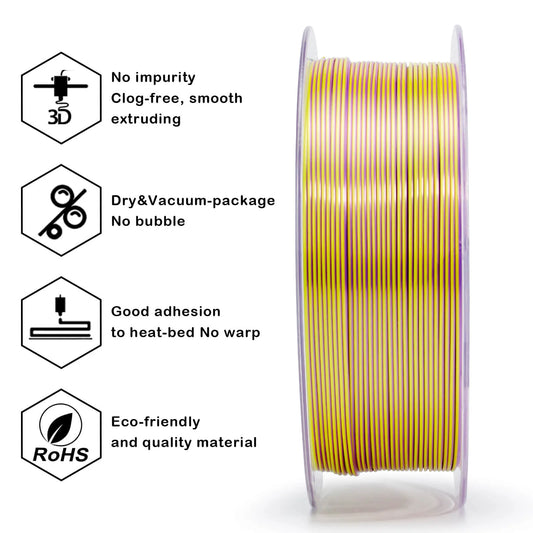 ZIRO Tri-color Silk PLA Filament 1.75mm, Green & Blue & Purple
