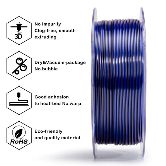 ZIRO Tri-color Silk PLA Filament 1.75mm, Indigo Satin