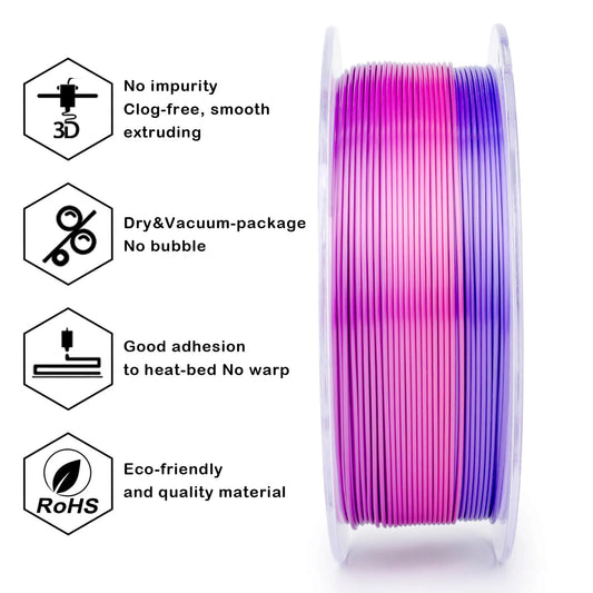 ZIRO Gradient Silk PLA Filament 1.75mm, Romantic