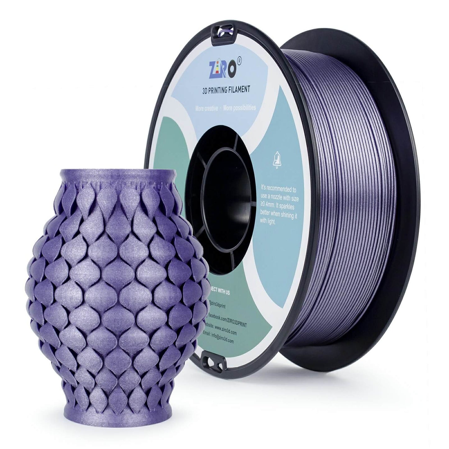 ZIRO Glitter Diamond PLA Filament 1.75mm, Lavender