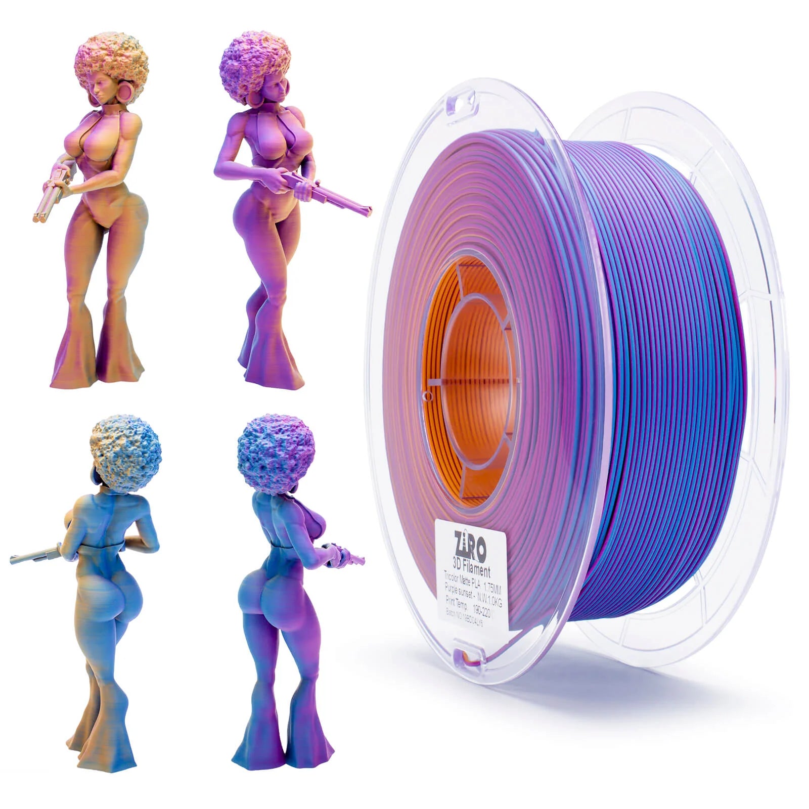 ZIRO Tri-color Matte PLA Filament 1.75mm, Purple Sunset – Flipp 3D