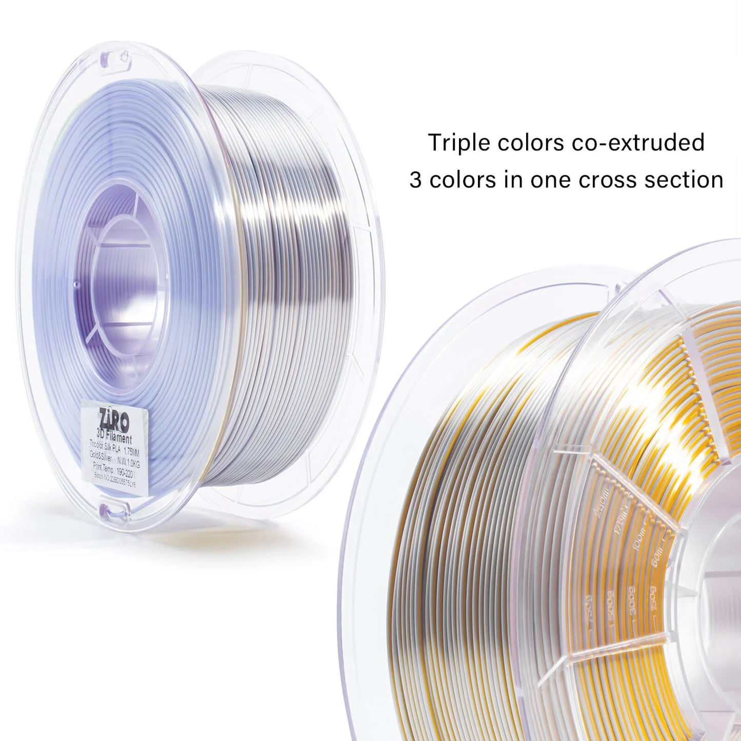 ZIRO Tri-color Silk PLA Filament 1.75mm, Gold & Silver