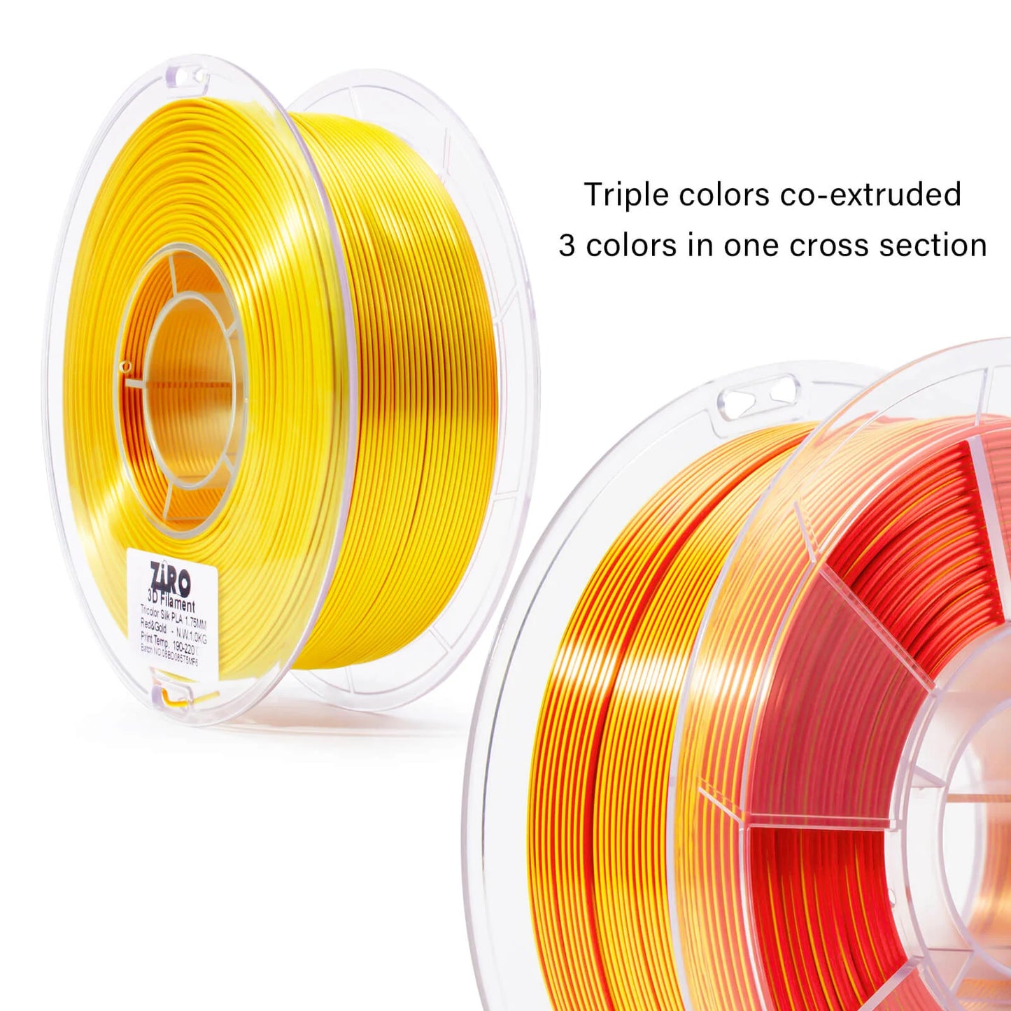 ZIRO Tri-color Silk PLA Filament 1.75mm, Red & Gold