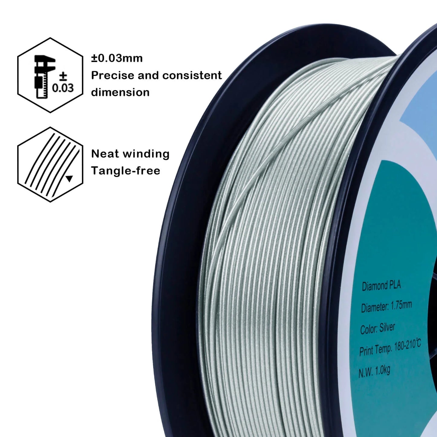 ZIRO Glitter Diamond PLA Filament 1.75mm, Silver