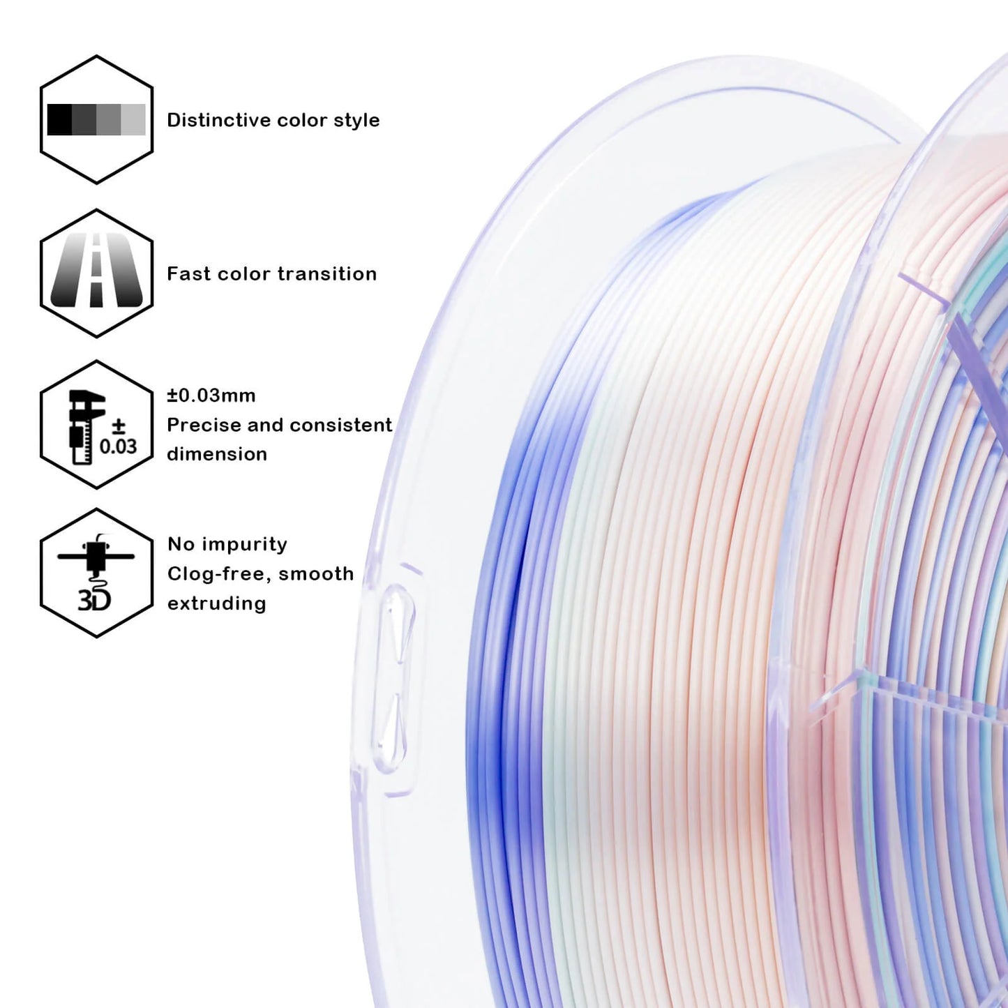 ZIRO Gradient Silk PLA Filament 1.75mm, Pastel Pearl