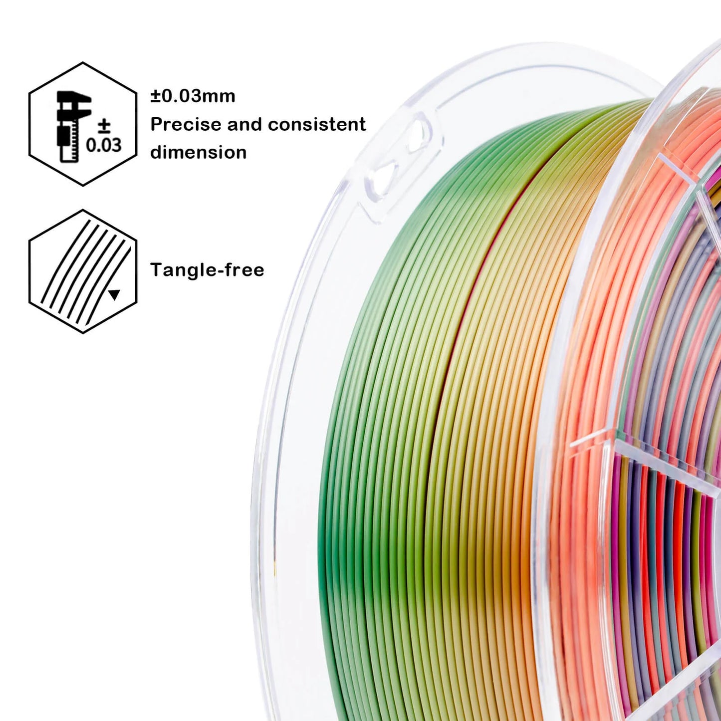 ZIRO Gradient Silk PLA Filament 1.75mm, Rainbow