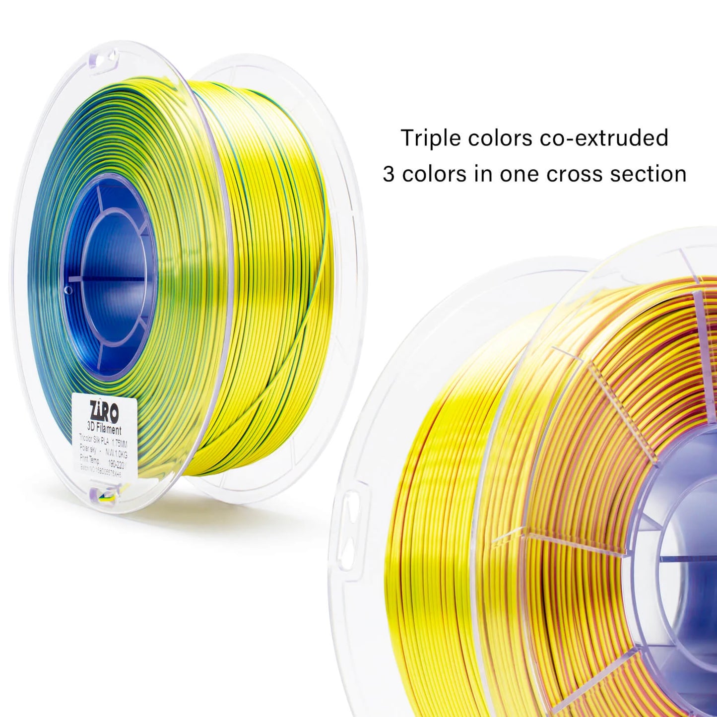 ZIRO Tri-color Silk PLA Filament 1.75mm, Polar Sky