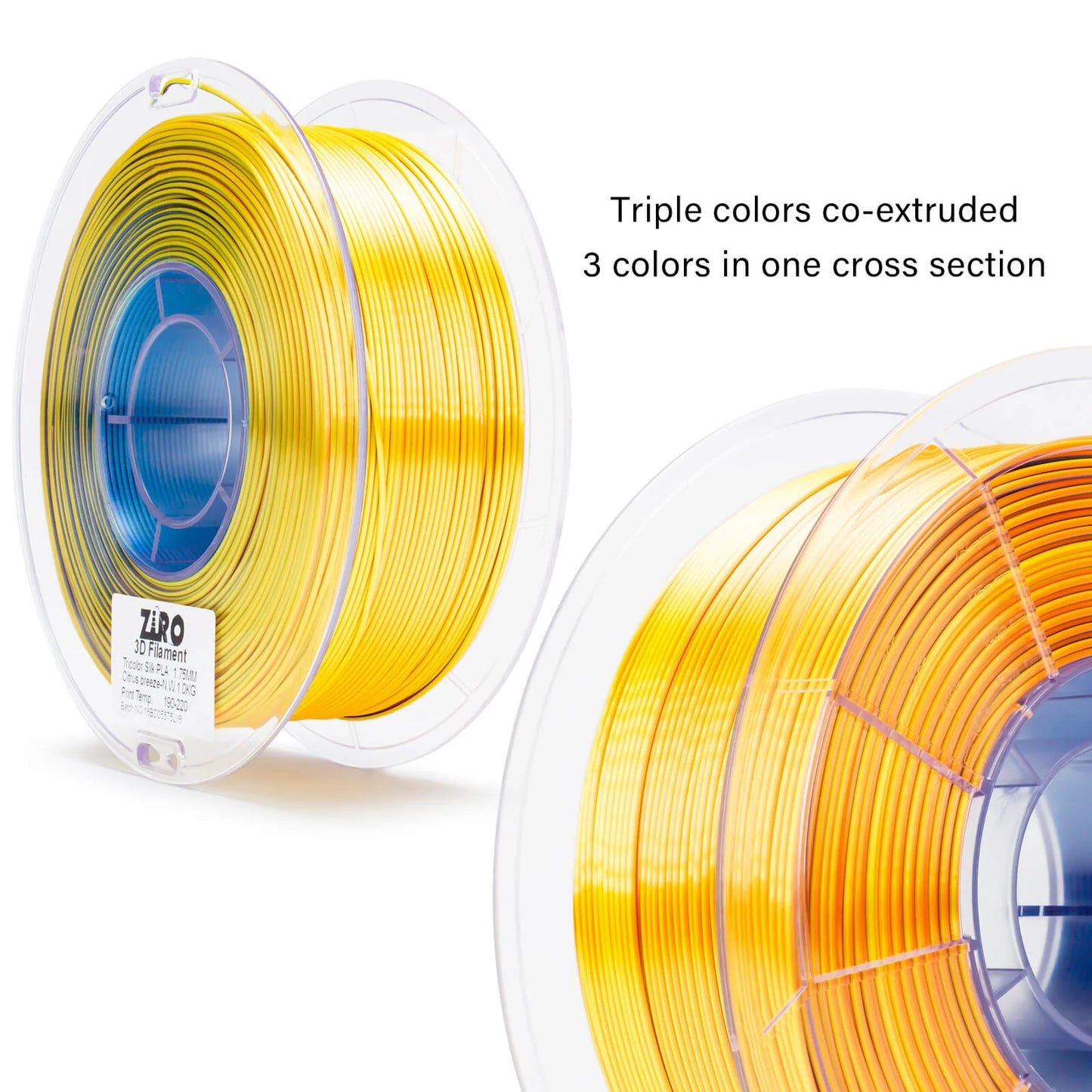 ZIRO Tri-color Silk PLA Filament 1.75mm, Citrus Breeze