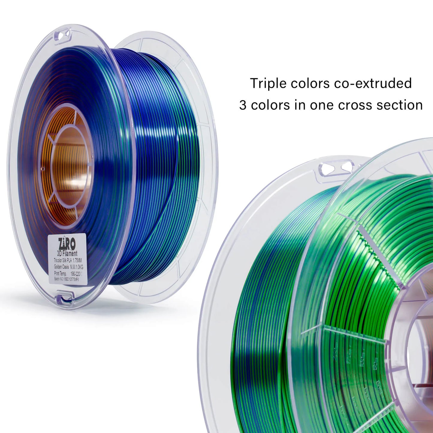 ZIRO Tri-color Silk PLA Filament 1.75mm, Golden Oasis