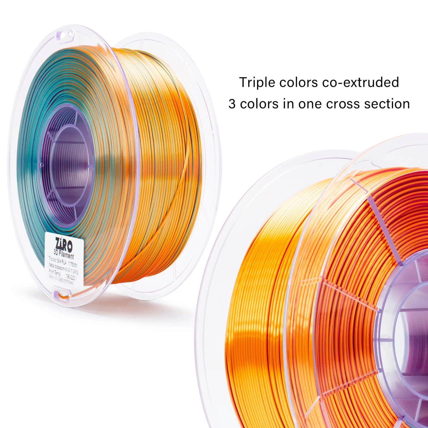 ZIRO Tri-color Silk PLA Filament 1.75mm, Metal Blossom