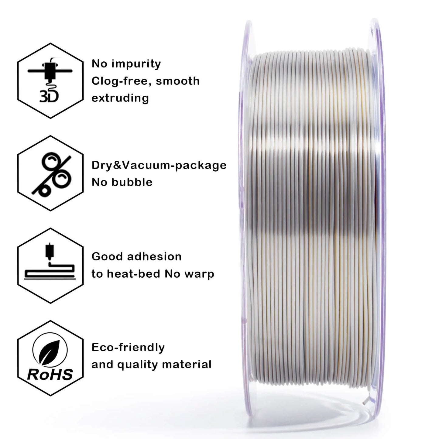 ZIRO Tri-color Silk PLA Filament 1.75mm, Gold & Silver