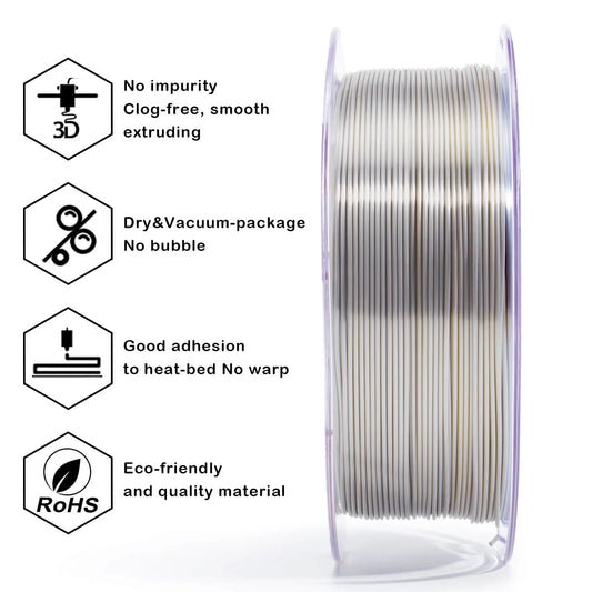 ZIRO Tri-color Silk PLA Filament 1.75mm, Gold & Silver