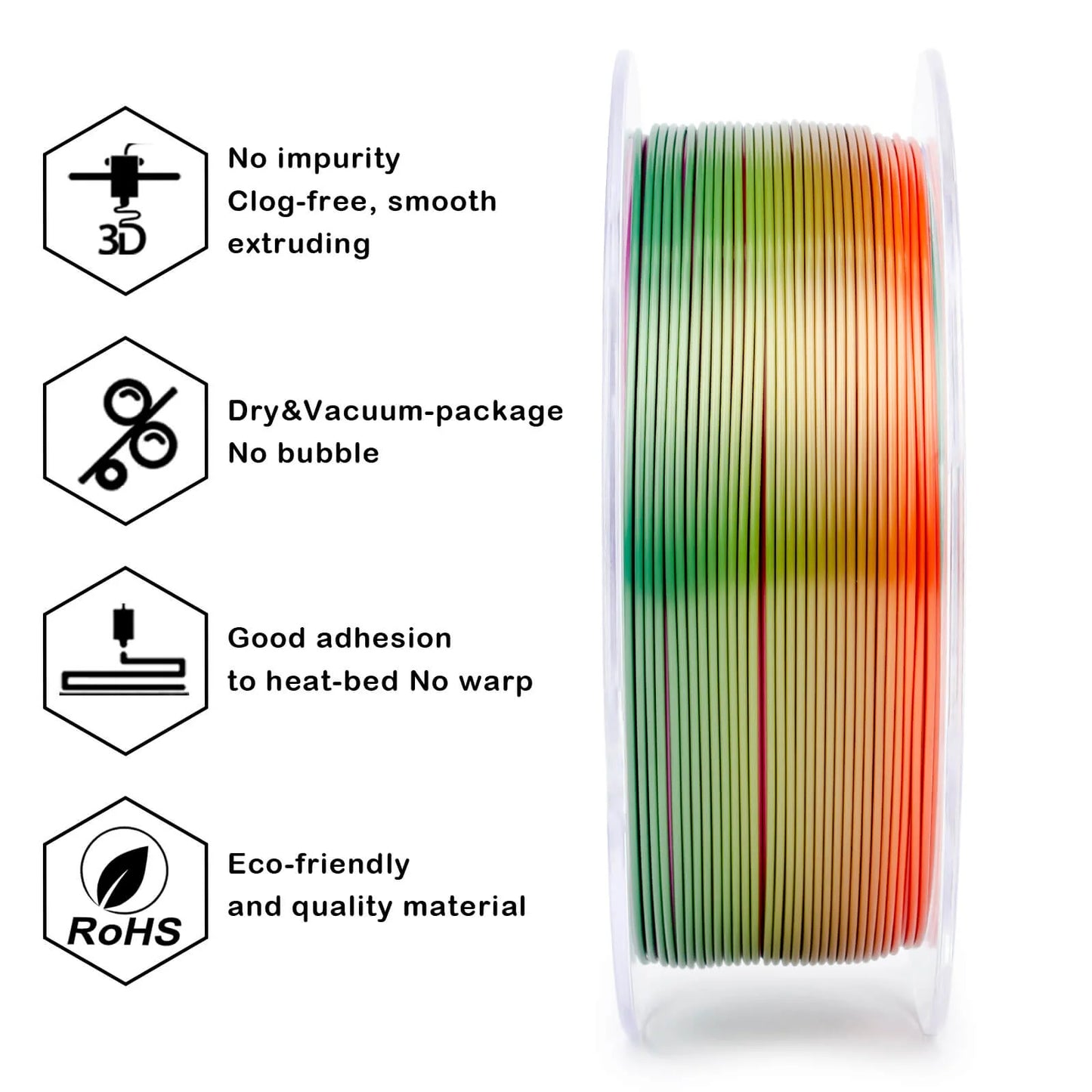 ZIRO Gradient Silk PLA Filament 1.75mm, Rainbow
