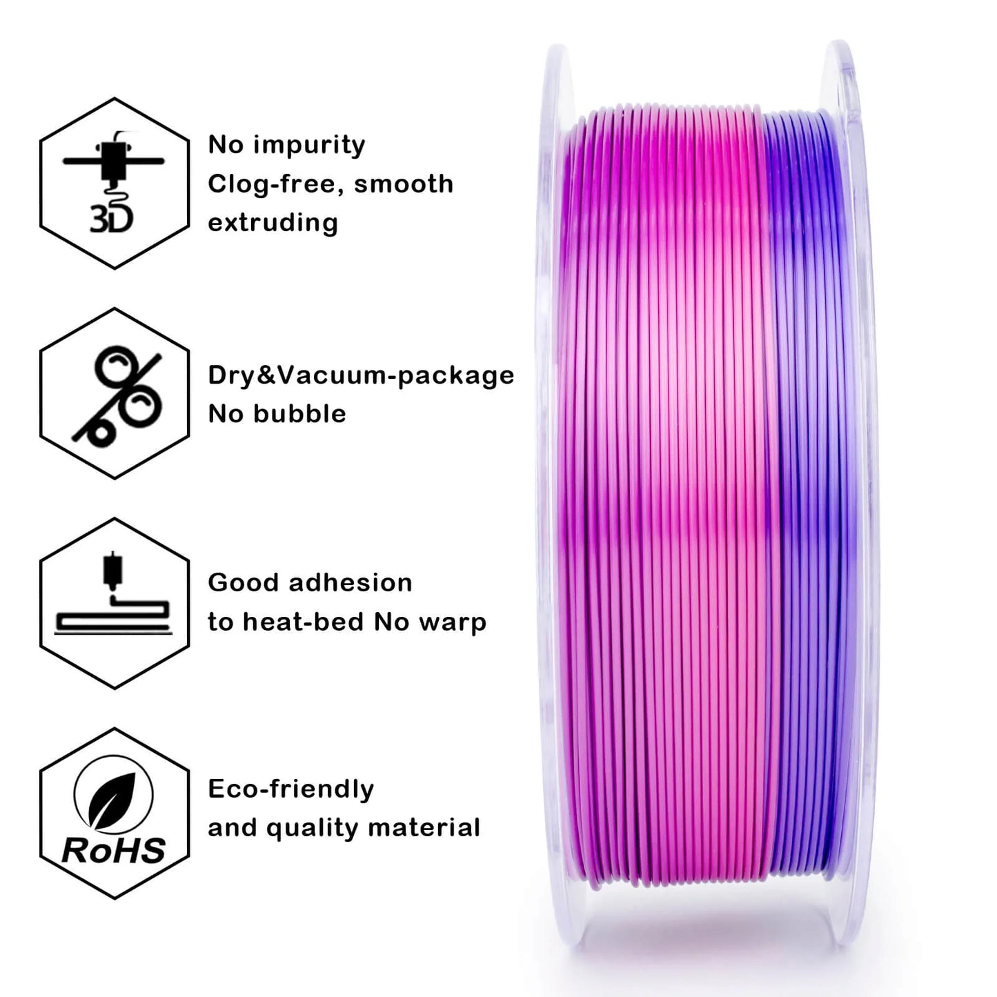 ZIRO Gradient Silk PLA Filament 1.75mm, Romantic