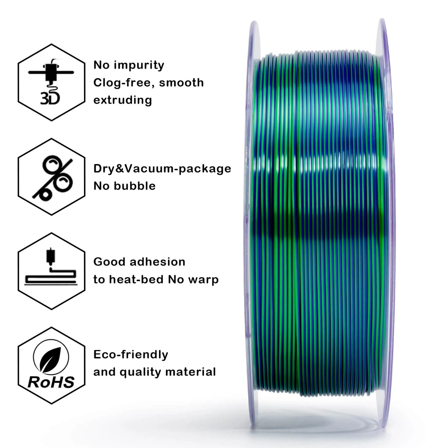 ZIRO Tri-color Silk PLA Filament 1.75mm, Golden Oasis